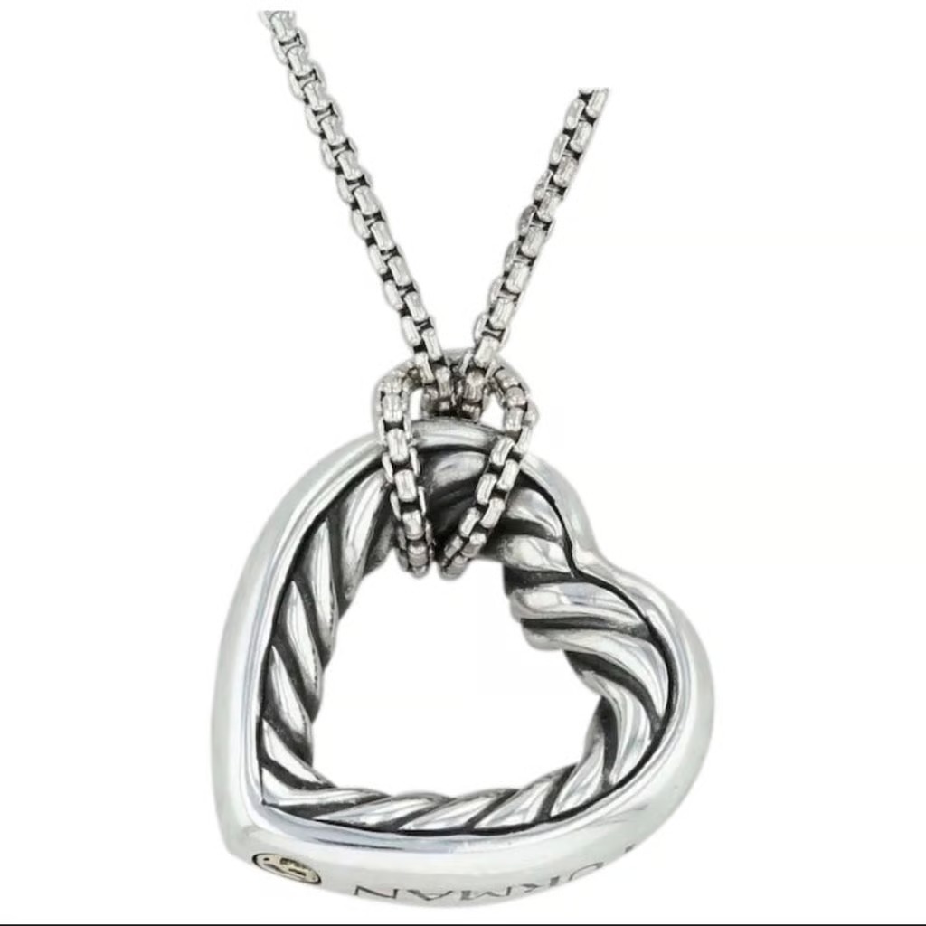 Authentic DAVID YURMAN Classic Cable Sterling Open Heart Necklace Pendant