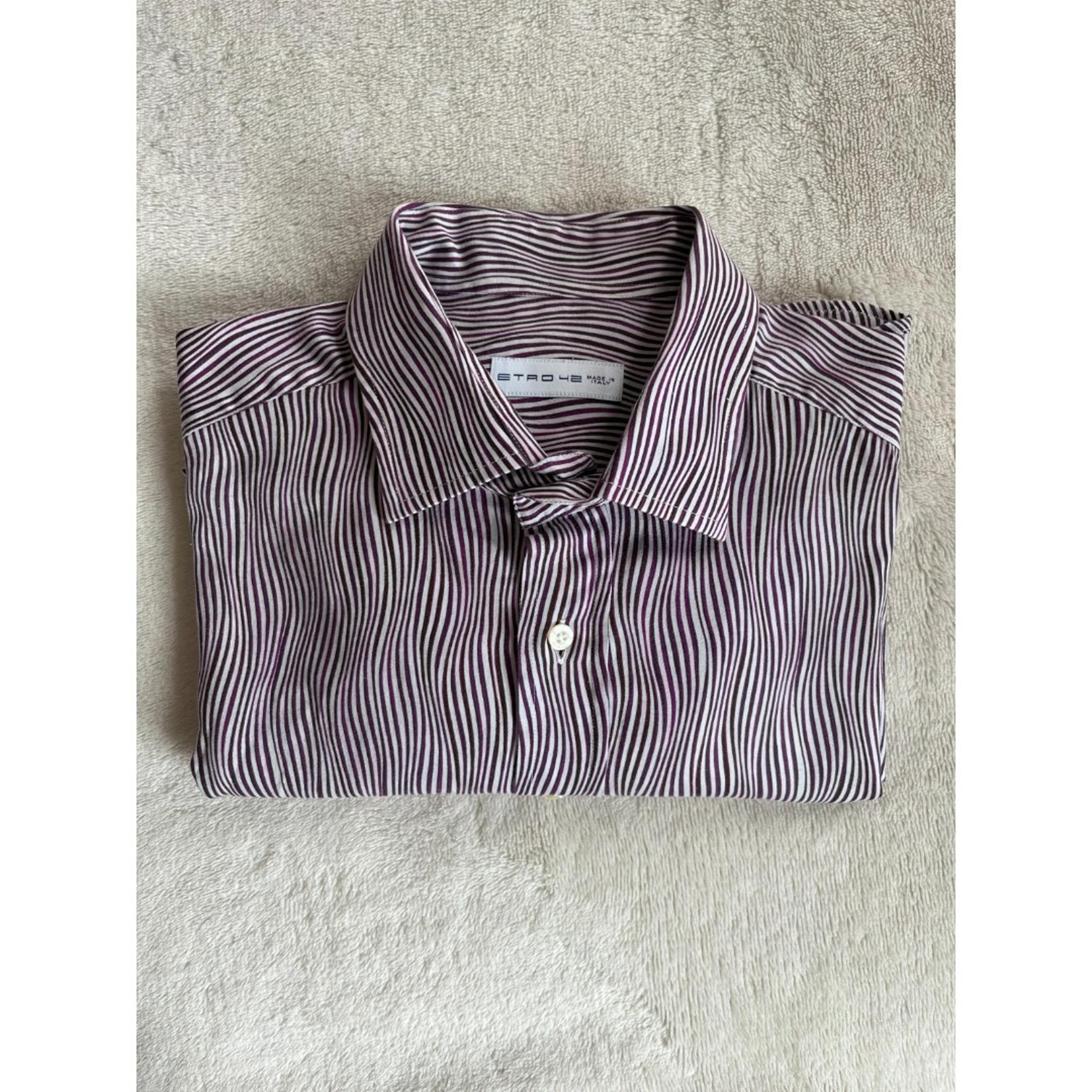 Shirt Mens Size 42 Long Sleeve Stripe Print Purple/White - Etro