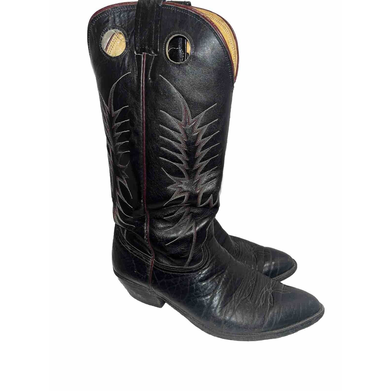 VINTAGE Nocona 13 Cowboy Boots Black Leather 11D 4117B Western Deep Grain