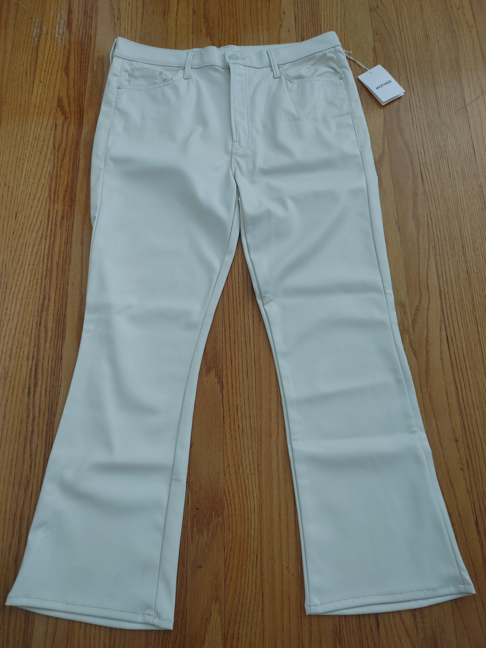 Mother the inside ankle faux leather pants Wax on Wax off off white size 34 NWT.
