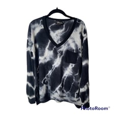 ZOE COUTURE Black White Marble V Neck 100% Cashmere Pullover Sweater Medium