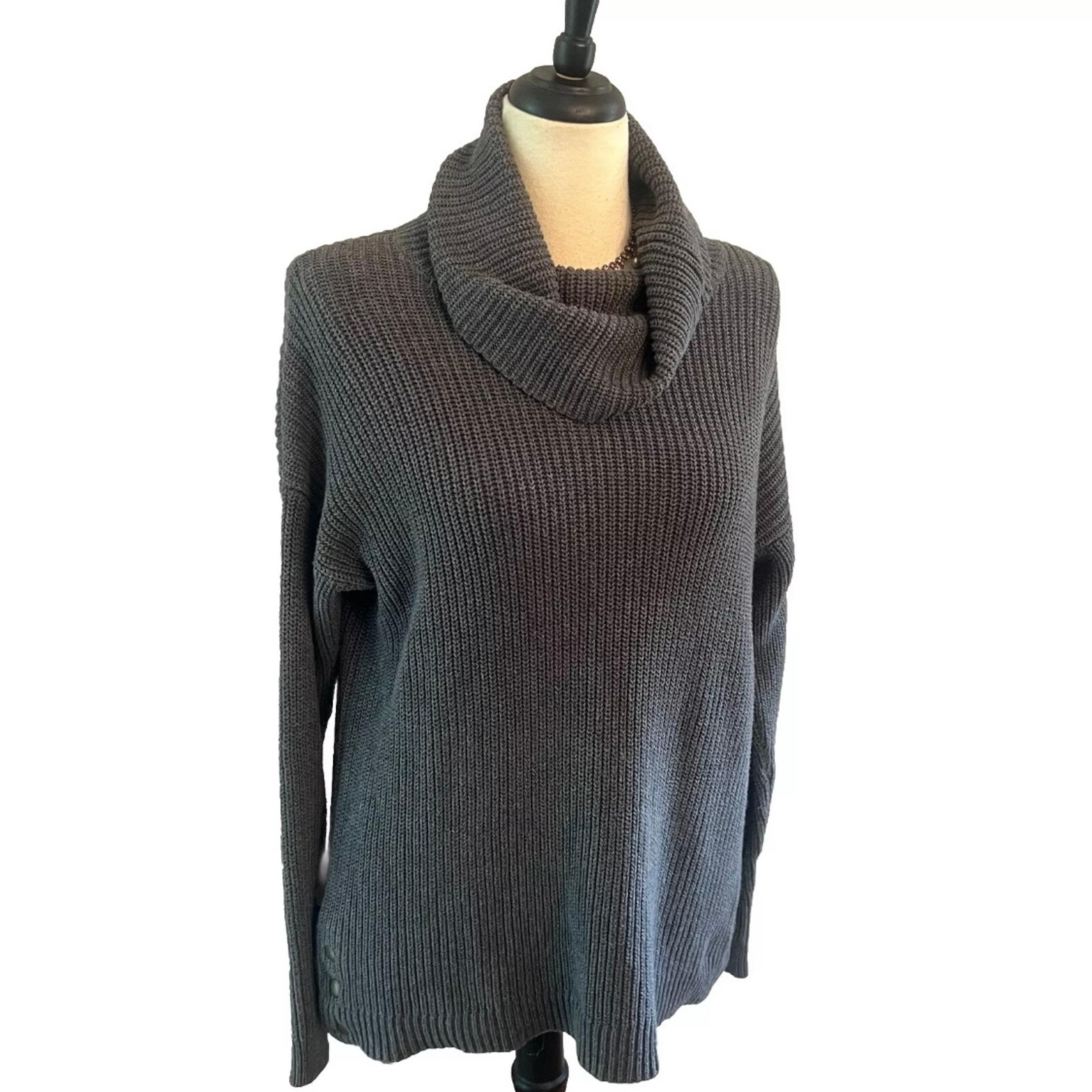 Lauren Ralph Lauren Women’s Gray Knit Sweater L Pullover Cowl Turtleneck Chunky