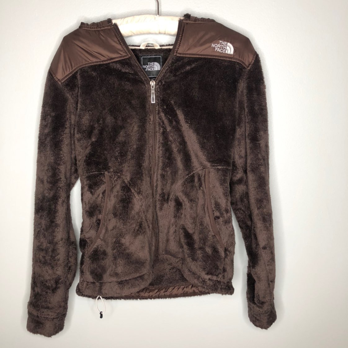 North Face brown zip up hooded jacket