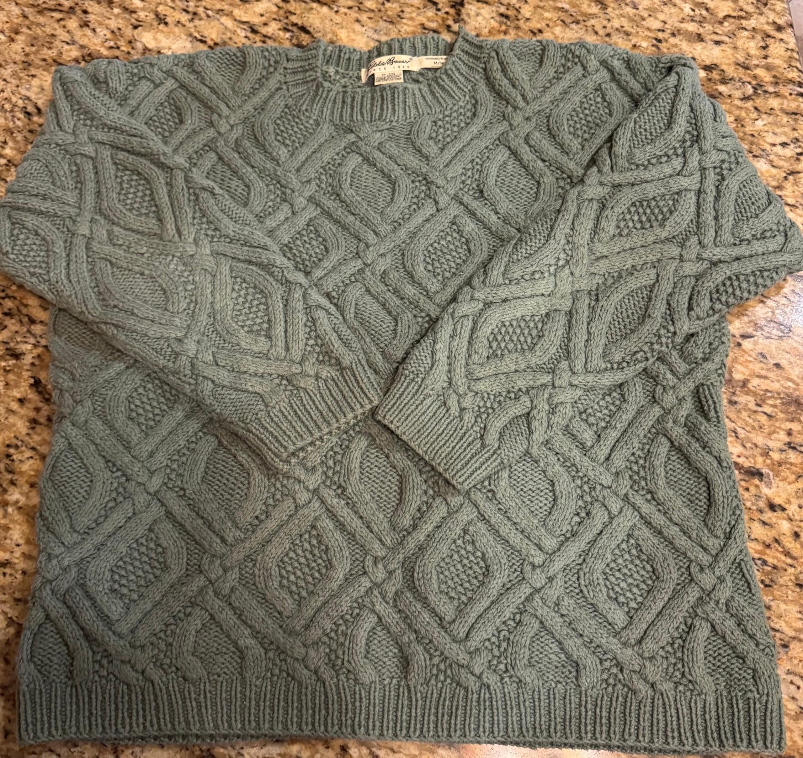 Eddie Bauer Women’s 100% Cotton Cable Knit Sweater, Sage, Medium, Used