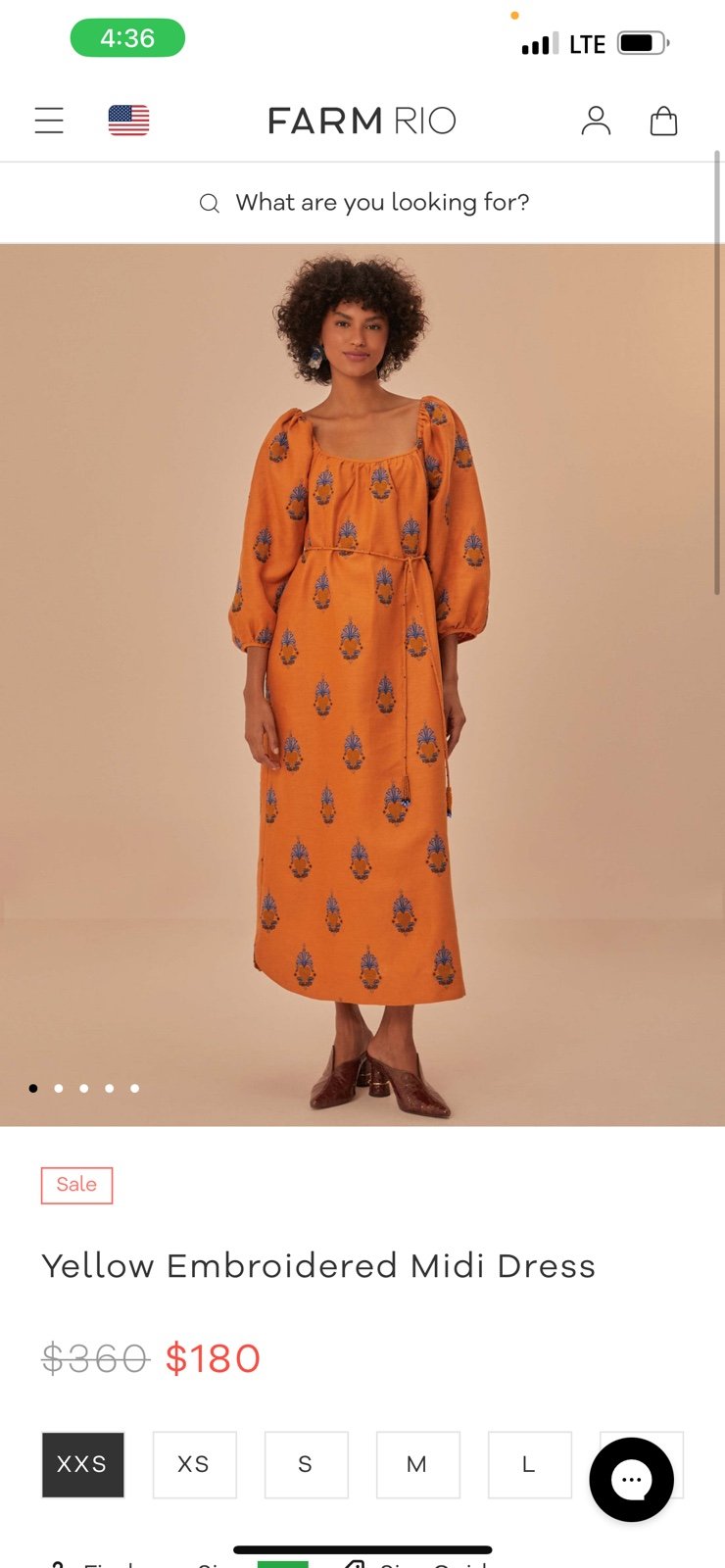 Farm Rio Yellow (orange)Embroidered Midi Dress