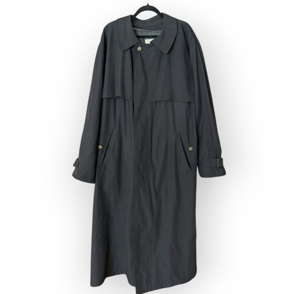 London Fog Black Trench Coat Size 44 Long Zip out wool lining