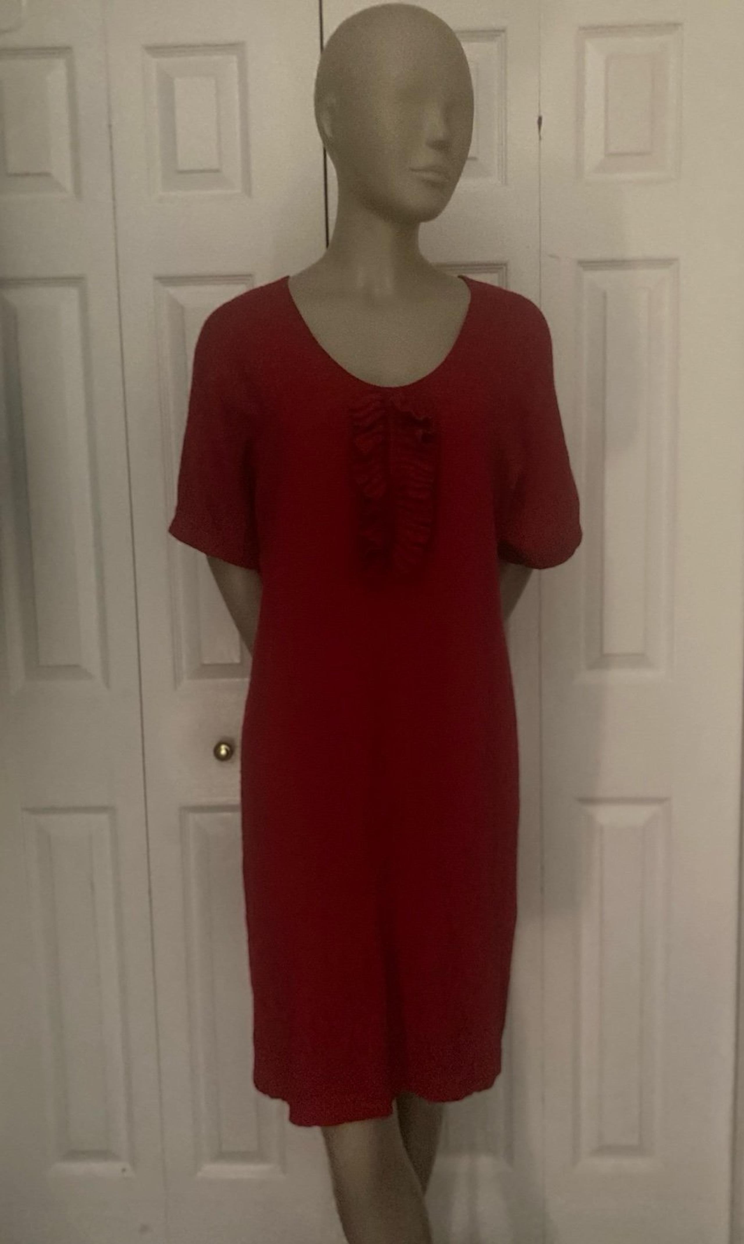 Lacoste Women’s wool Red Sweater dress size 40(8/M) Ruffle details.