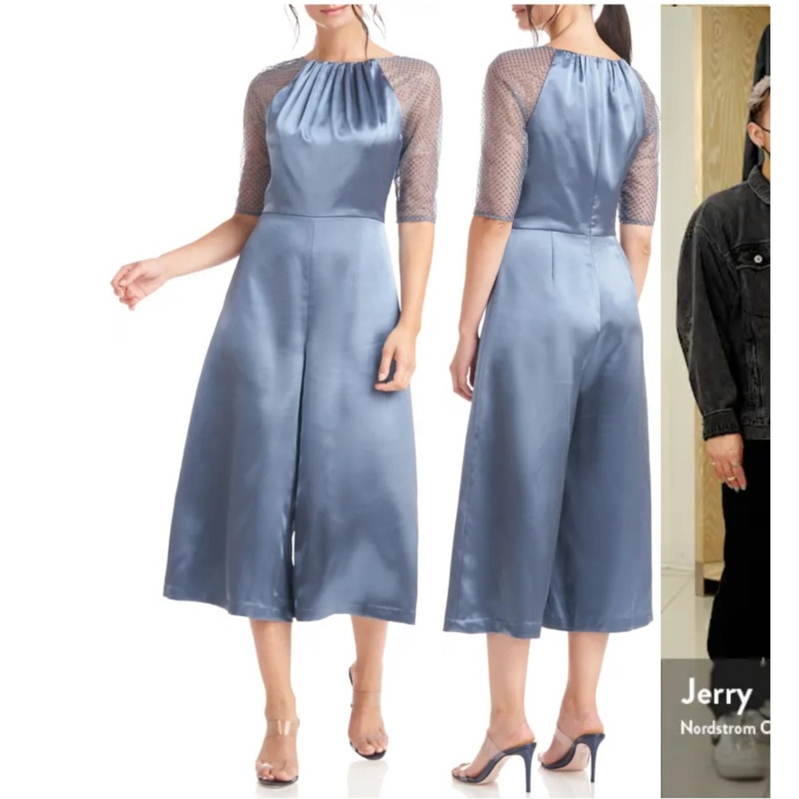JS COLLECTIONS Leila Sheer Sleeve Crop Jumpsuit Blue SZ.16