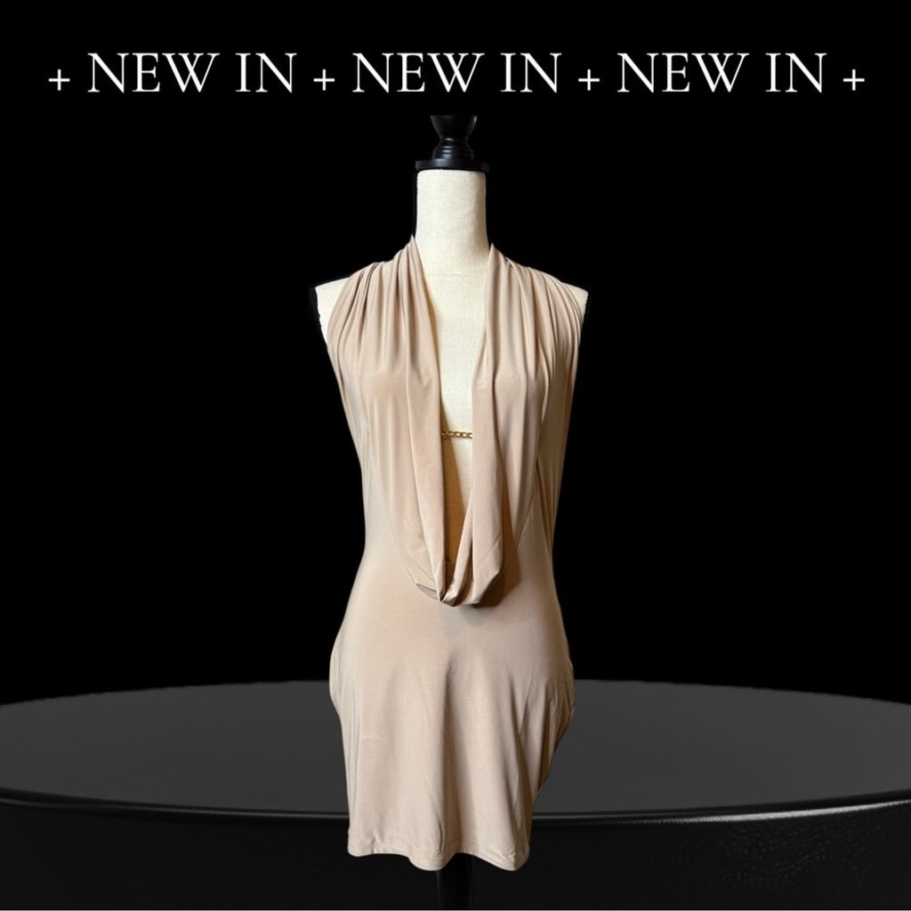 Stone slinky cowl chain detail halter body con dress – size 10 – new with tags