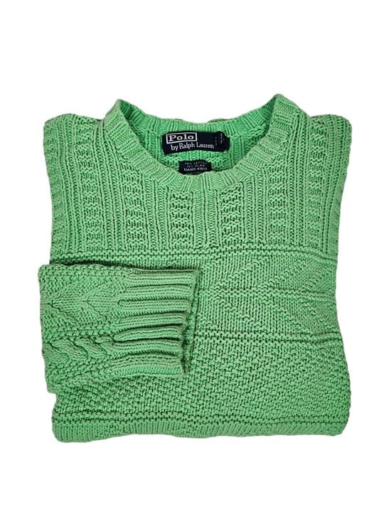 Vintage 80s Polo Ralph Lauren Lime Green Crew Neck Textured Sweater Large A95
