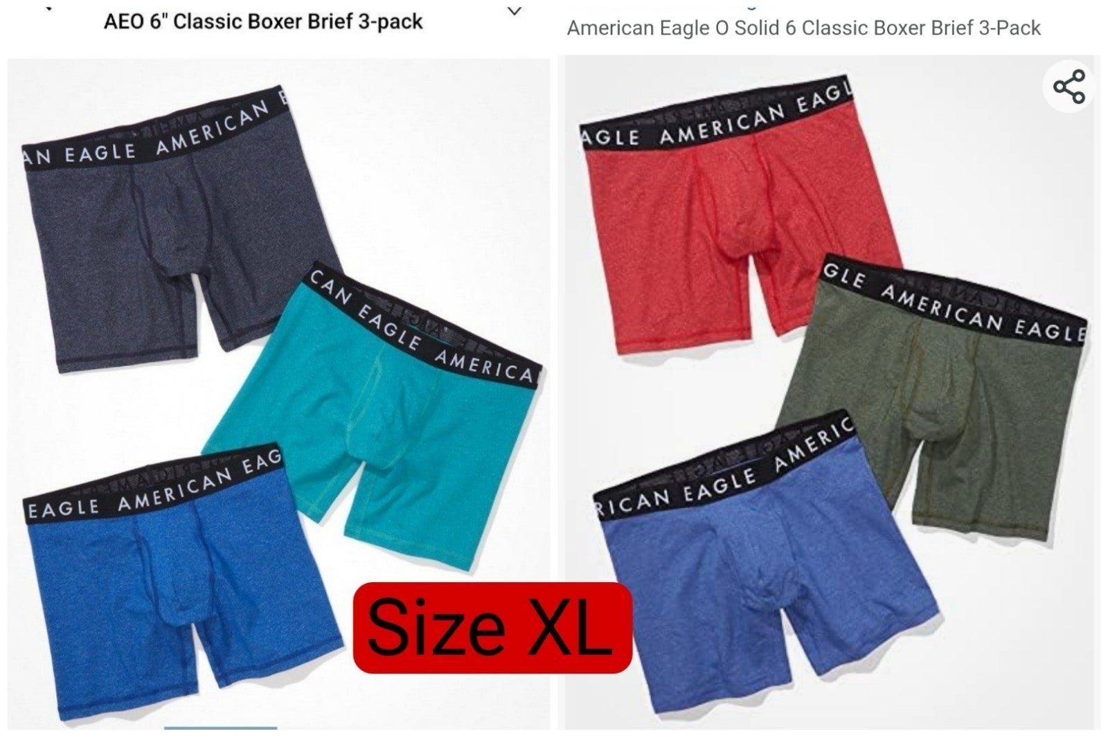 American Eagle 6 PACK BOXER BRIEF SIZE XL..