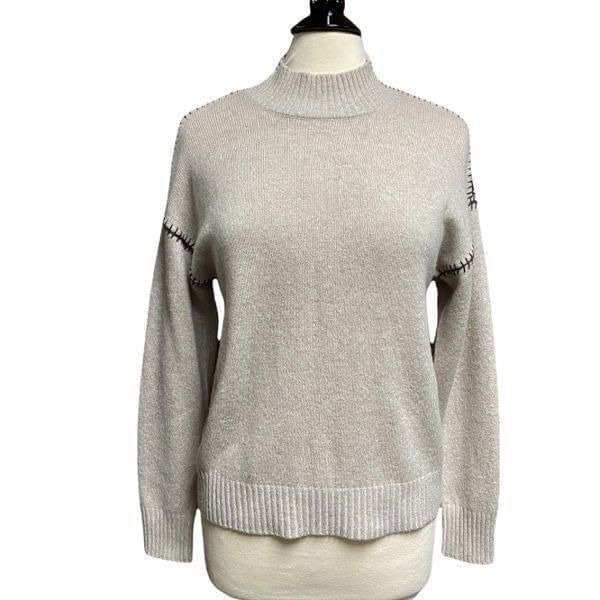 MinnieRose Beige Cashmere Mock-neck Pullover Sweater NWT