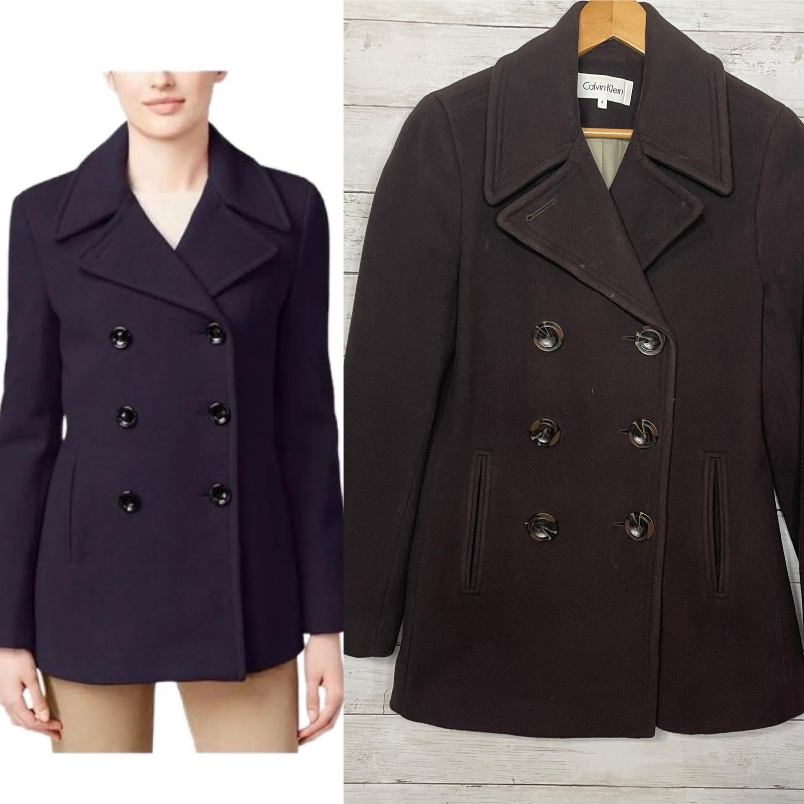 Calvin Klein Women's Double Breasted Chocolate Brown Peacoat Size 6