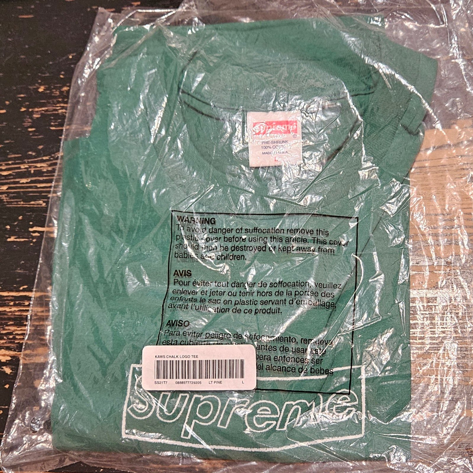 Supreme Kaws Chalk Logo Tee LT Pine Large SS21 DS Short Sleeve