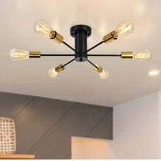 Modern Sputnik Chandeliers,6 Light Ceiling Light Fixture,Black and Gold Semi Flu