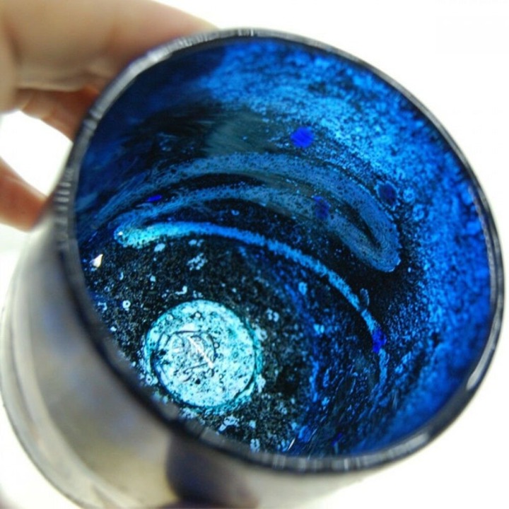 Japanese Ryukyu glass Beer rock cup Tumbler Blue sea Genkichi Genga Made