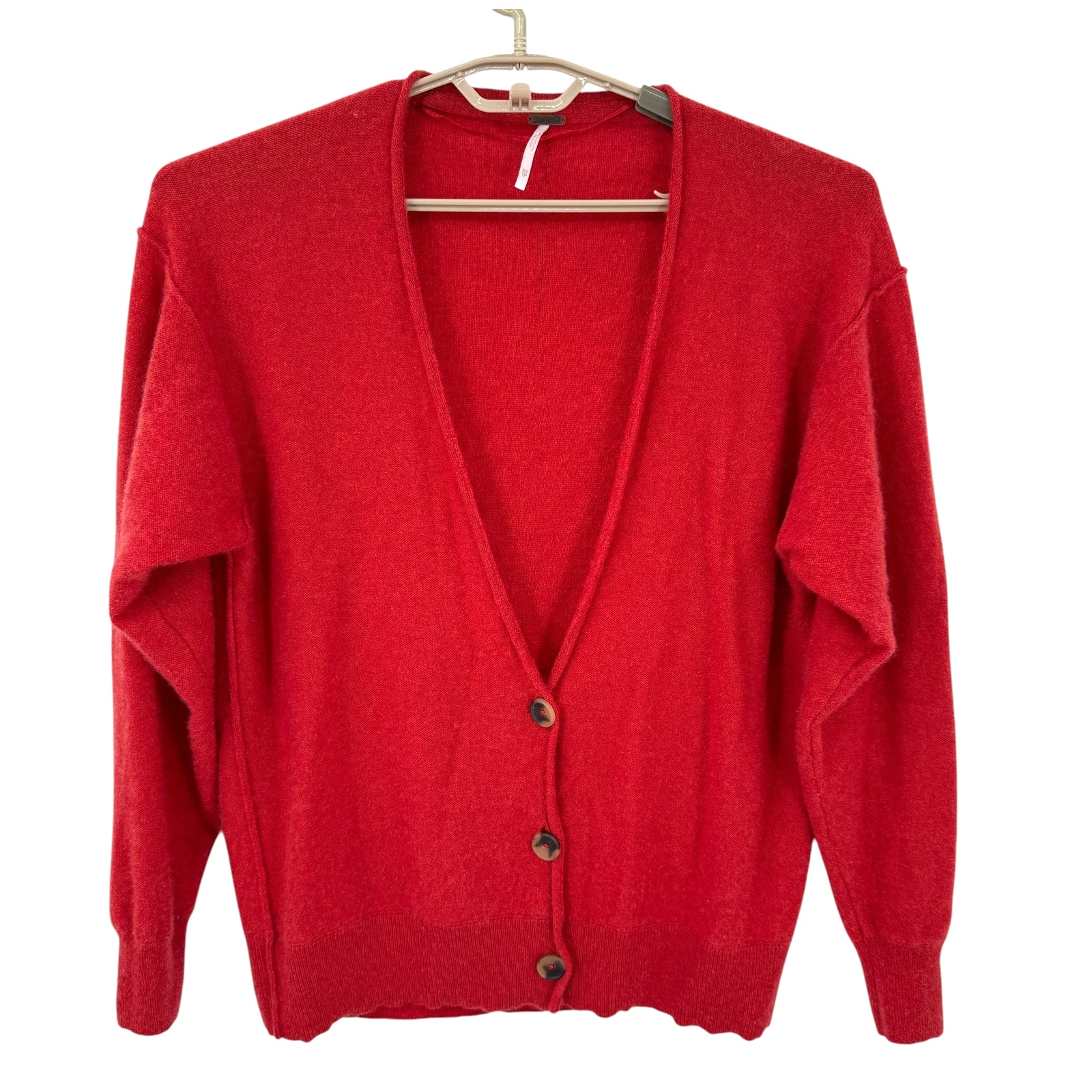 Free People 100% Cashmere School Boy Long Cardigan Sweater Orange Very Oversized