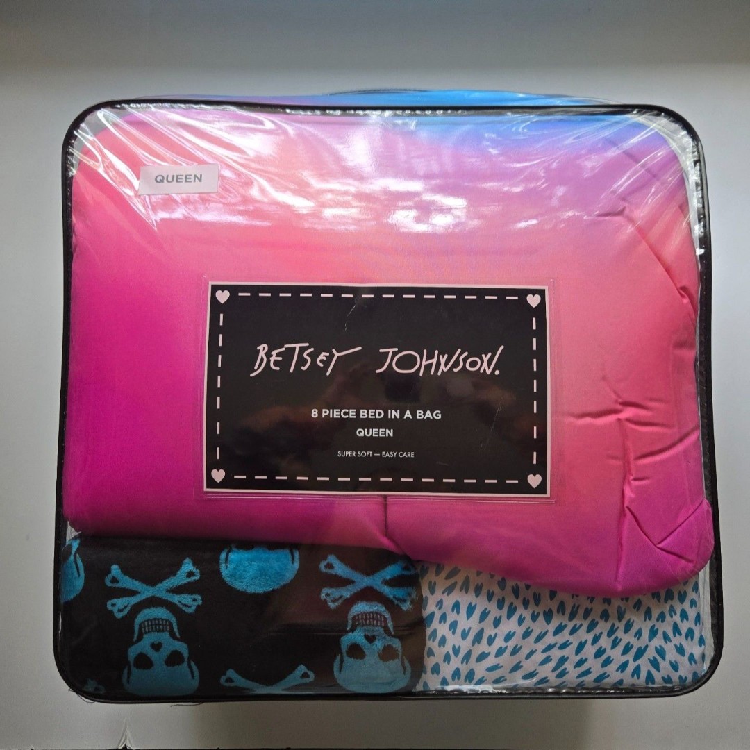 Betsey Johnson Ombre Bedding Set Queen Cotton Candy Tie Dye Skull Crossbones