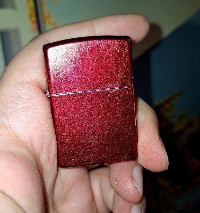 Ruby Red Zippo Lighter - Flint Still Works - No Fuel - Used