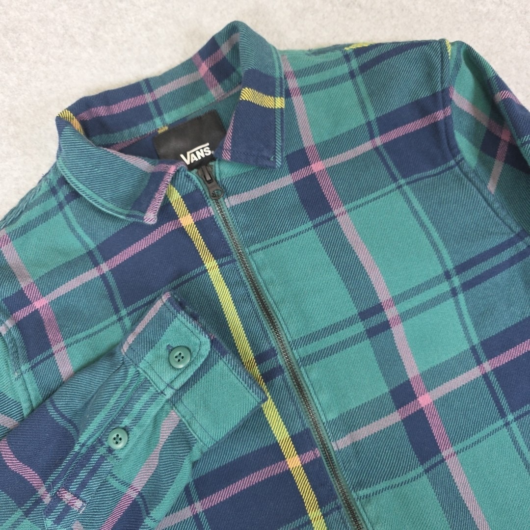 VANS Jacket Shirt Men's Size Medium Green Plaid Full Zip Long Sleeve Flannel