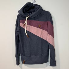 Naketano Women's Sweatshirt Hoodie Cowlneck Blue Pink Large Fleece Cozy