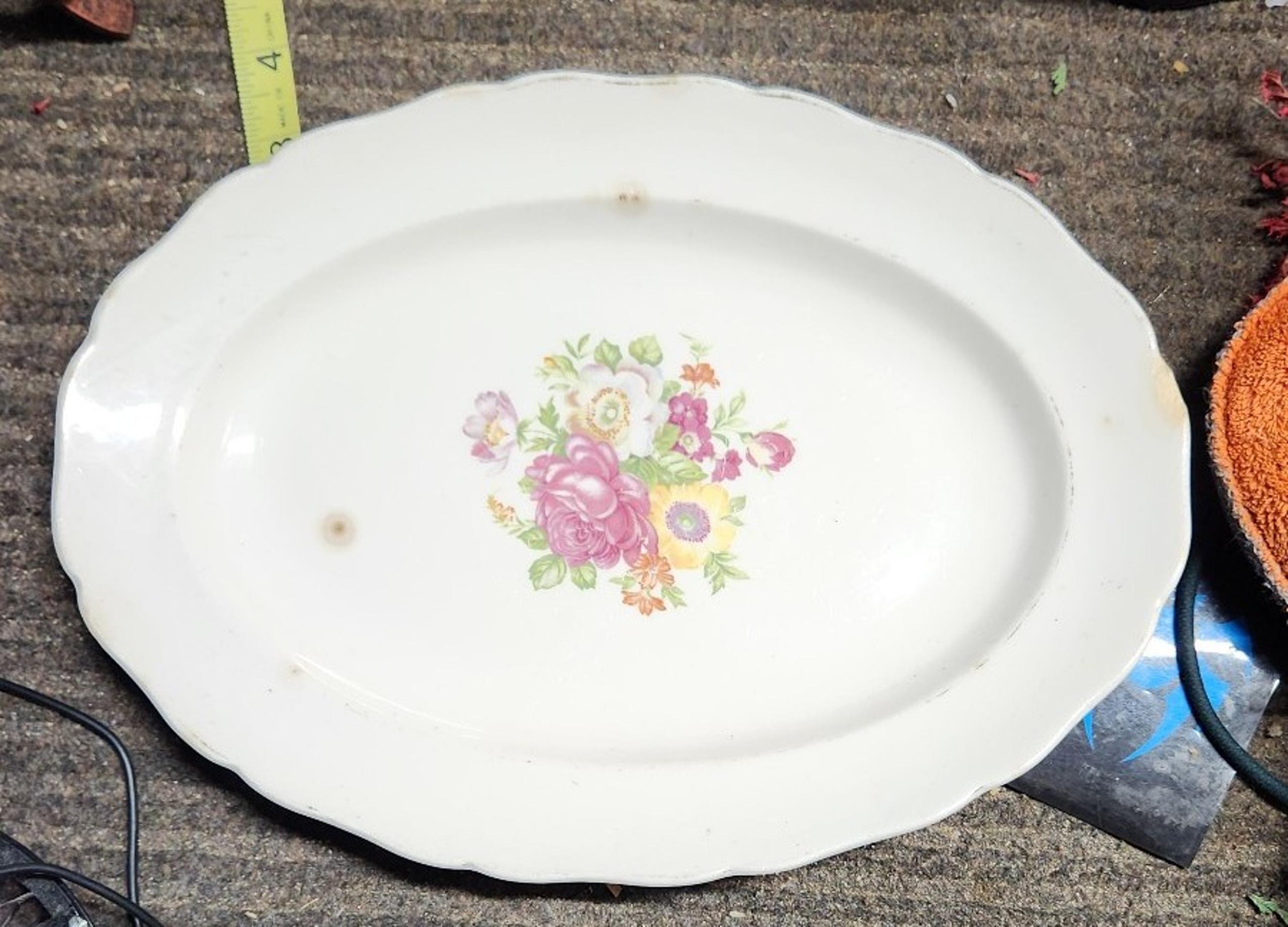 VTG CANONSBURG POTTERY CO. GOLD TRIM OVAL VEG BOWL KEYSTONE FLORAL BOUQUET
