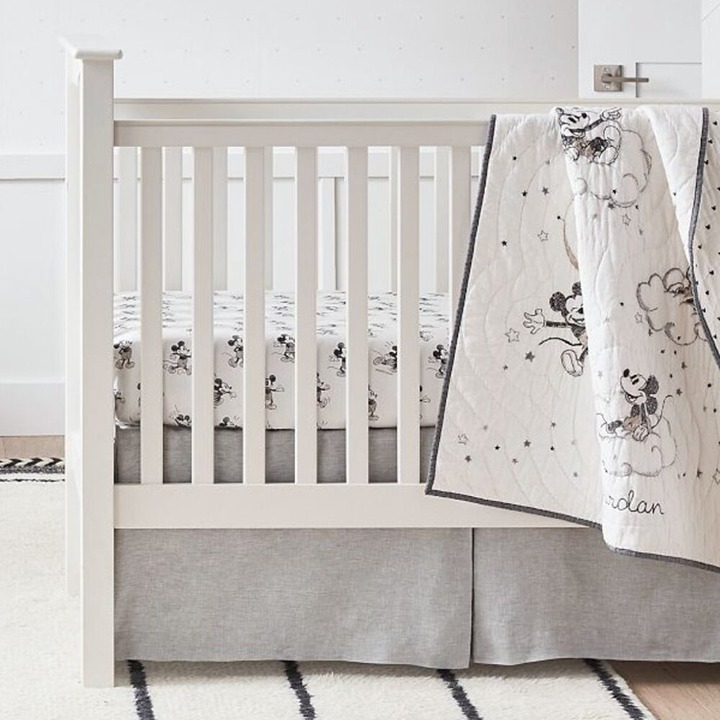 Pottery Barn Kids Grey Linen Crib Skirt/Changing Pad Cover