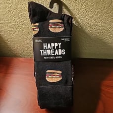 Happy threads men's fun food crew socks. 7 pair. 4 printed, 3 plain