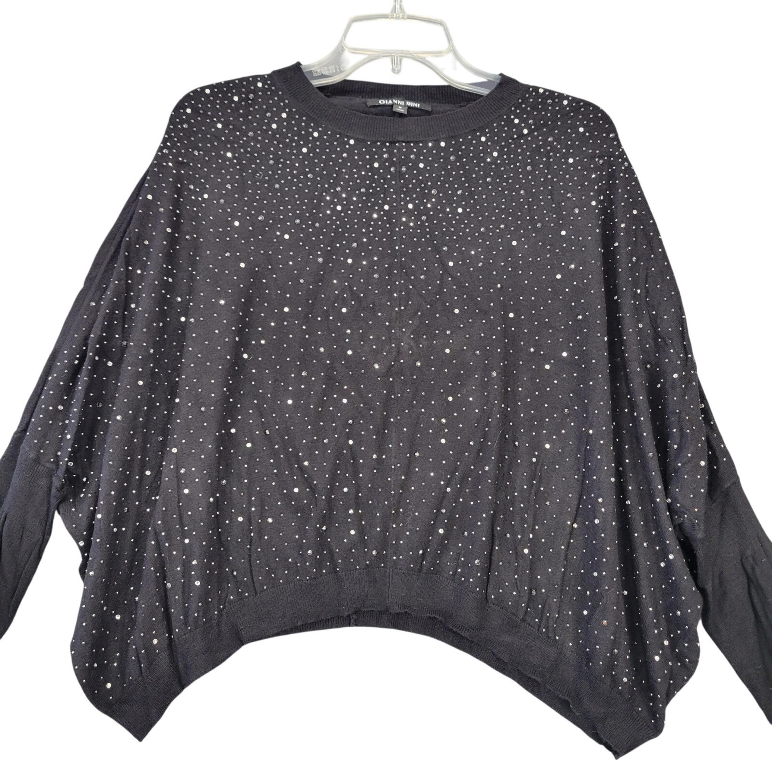 Gianni Bini Shirt Black Preppy Knit Studded Long Sleeves Round Neck Women Size M