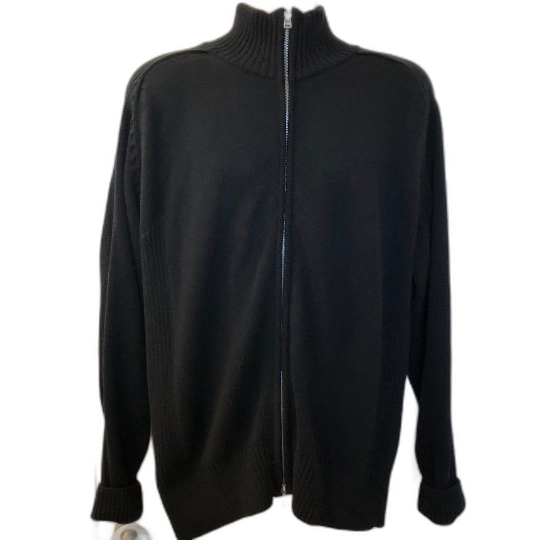Alex Cannon Men's Black Full Zip Front Sweater Jacket Cardigan Mock Neck Large