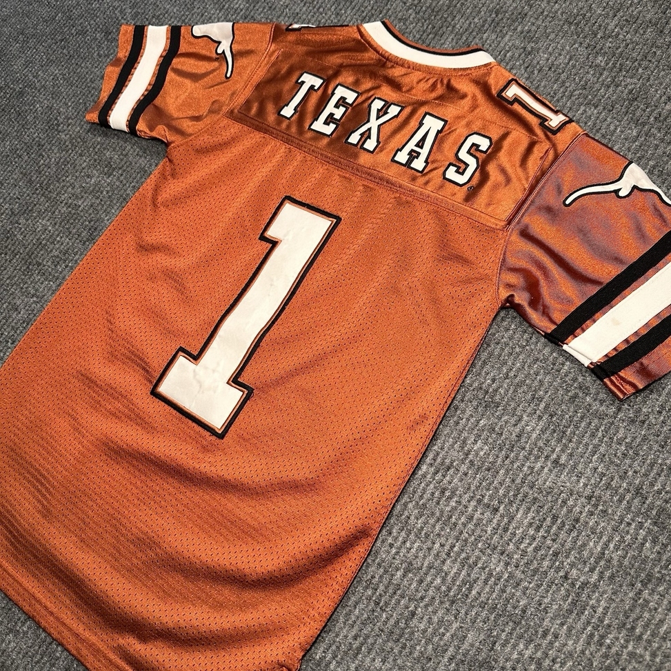 Vintage Texas Longhorn Football Jersey #1 Youth Sz Small Colosseum Burnt Org