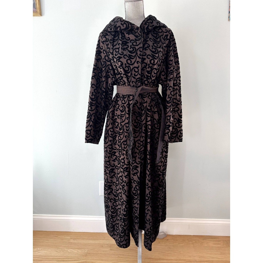 Vintage Sackables Gothic Black Velvet Scroll Print Reversible Robe Coat Jacket M