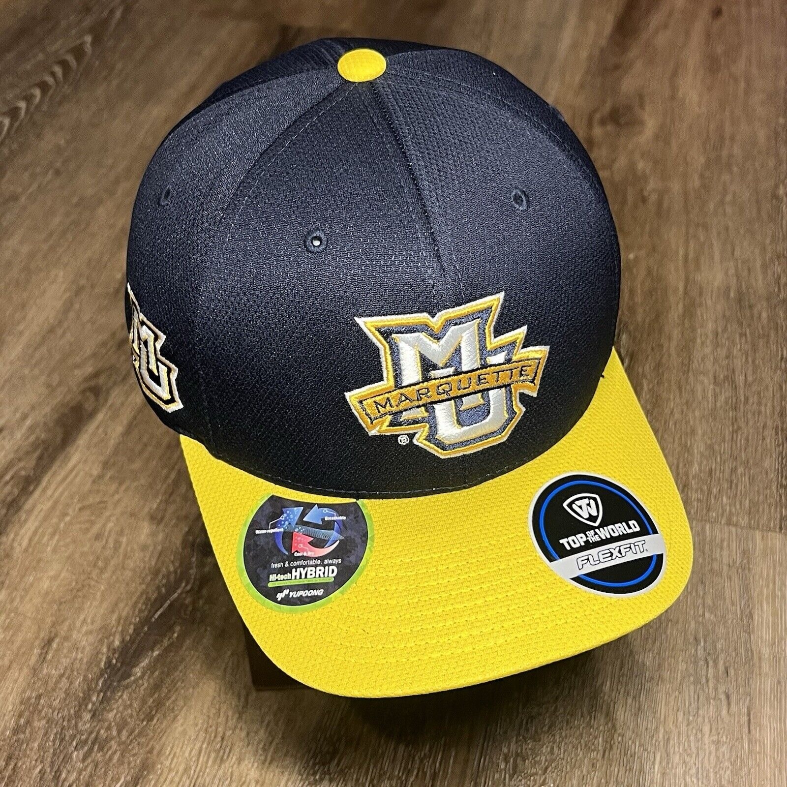 Marquette Golden Eagles Hat Blue Yellow Flex Fit Top Of The World Performance
