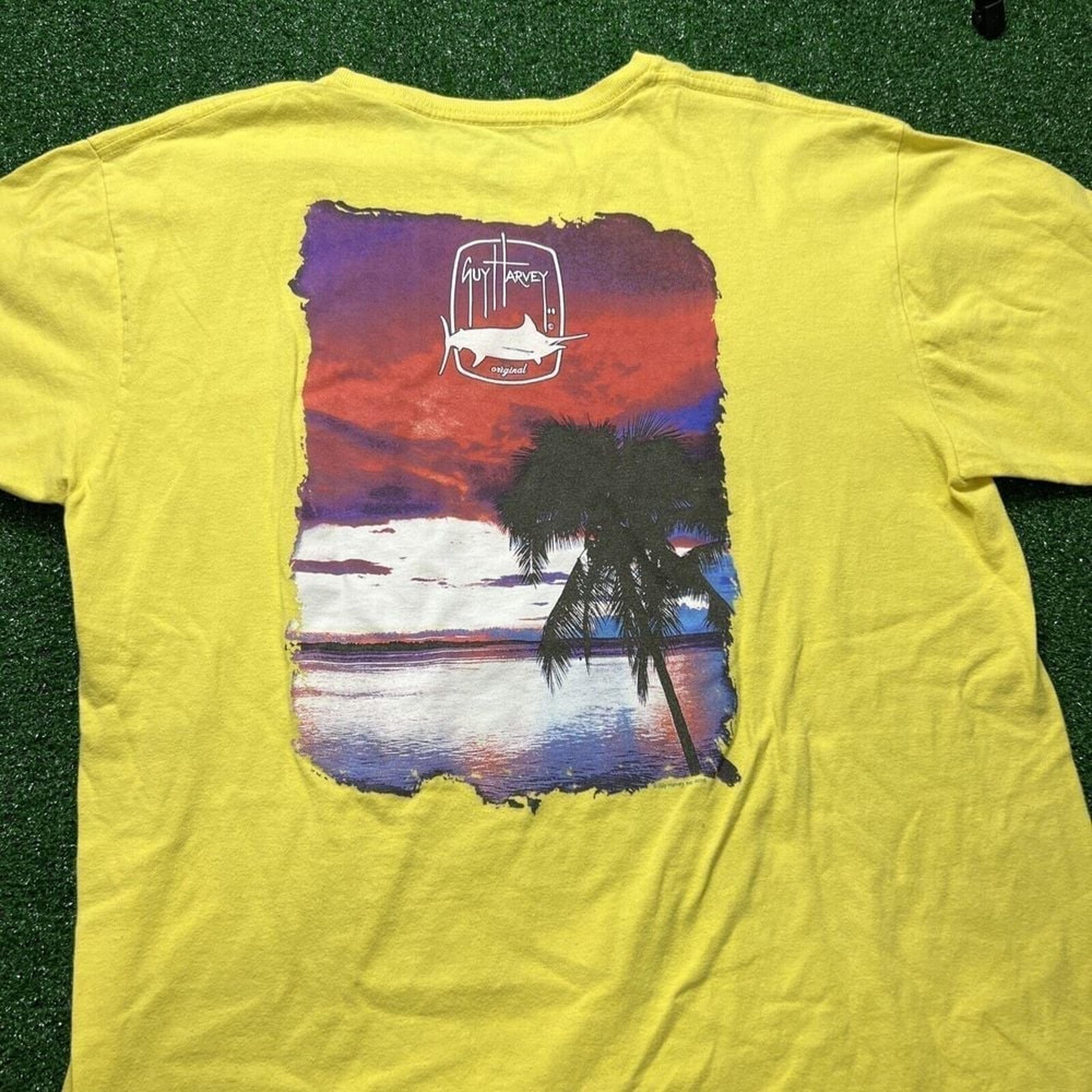 Guy Harvey Original Beach Design Yellow T-Shirt Size Large Classic Fit