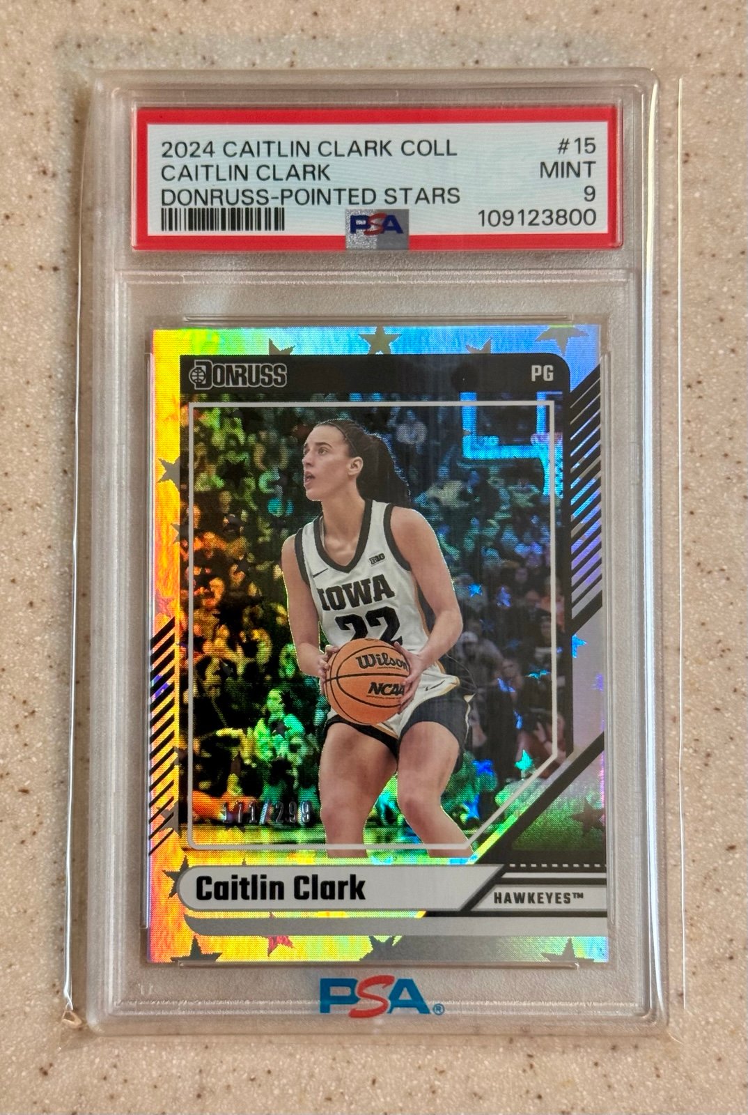 2024 Panini Donruss Caitlin Clark #15 Pointed Stars /299 PSA 9 Mint Fever