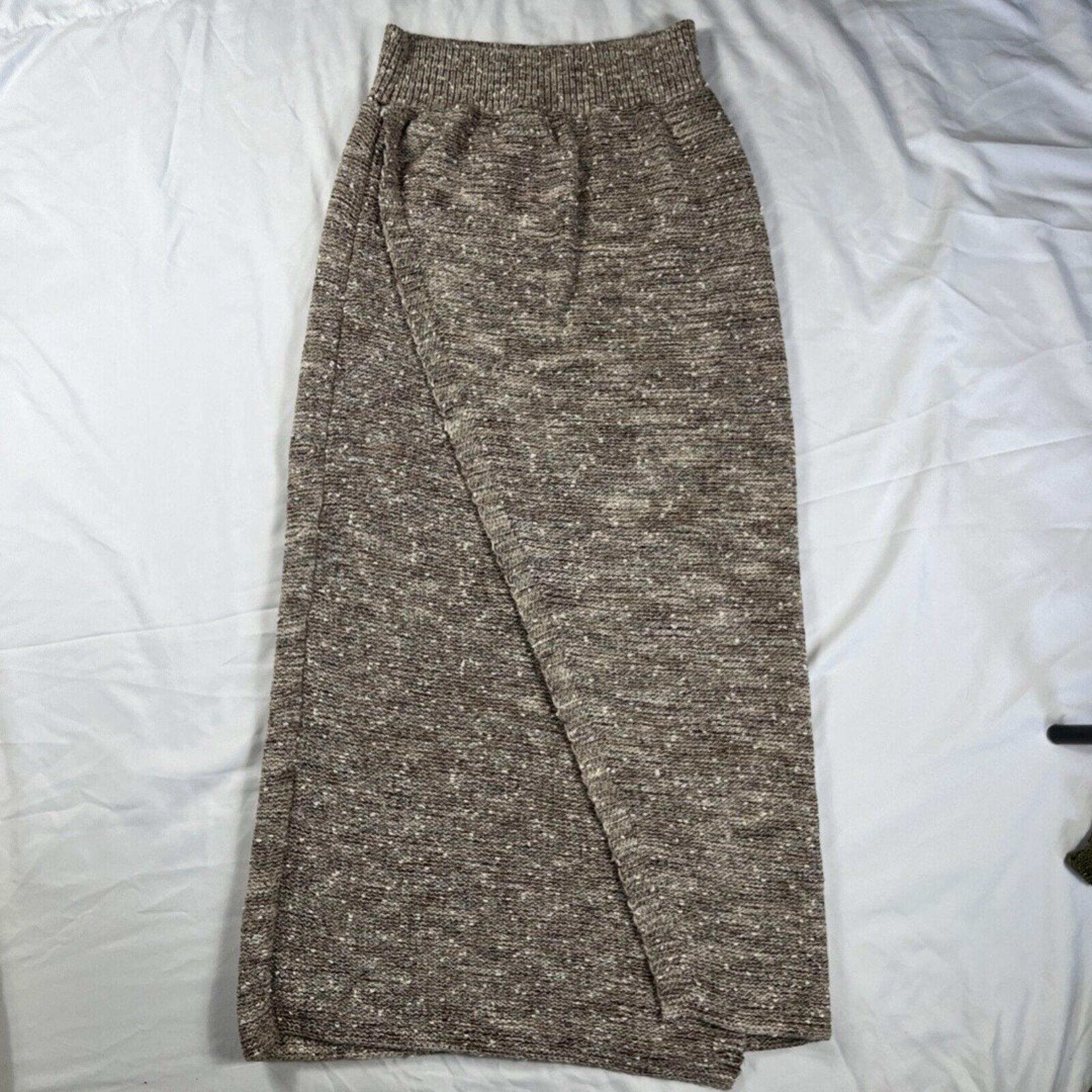 Anthropologie Moth Womens Small Chunky Knit Maxi Skirt Brown Beige Faux Wrap