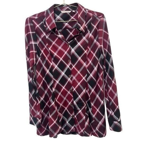 Soft Surroundings Red Black Plaid Button Front Wool Flannel Shirt Size M