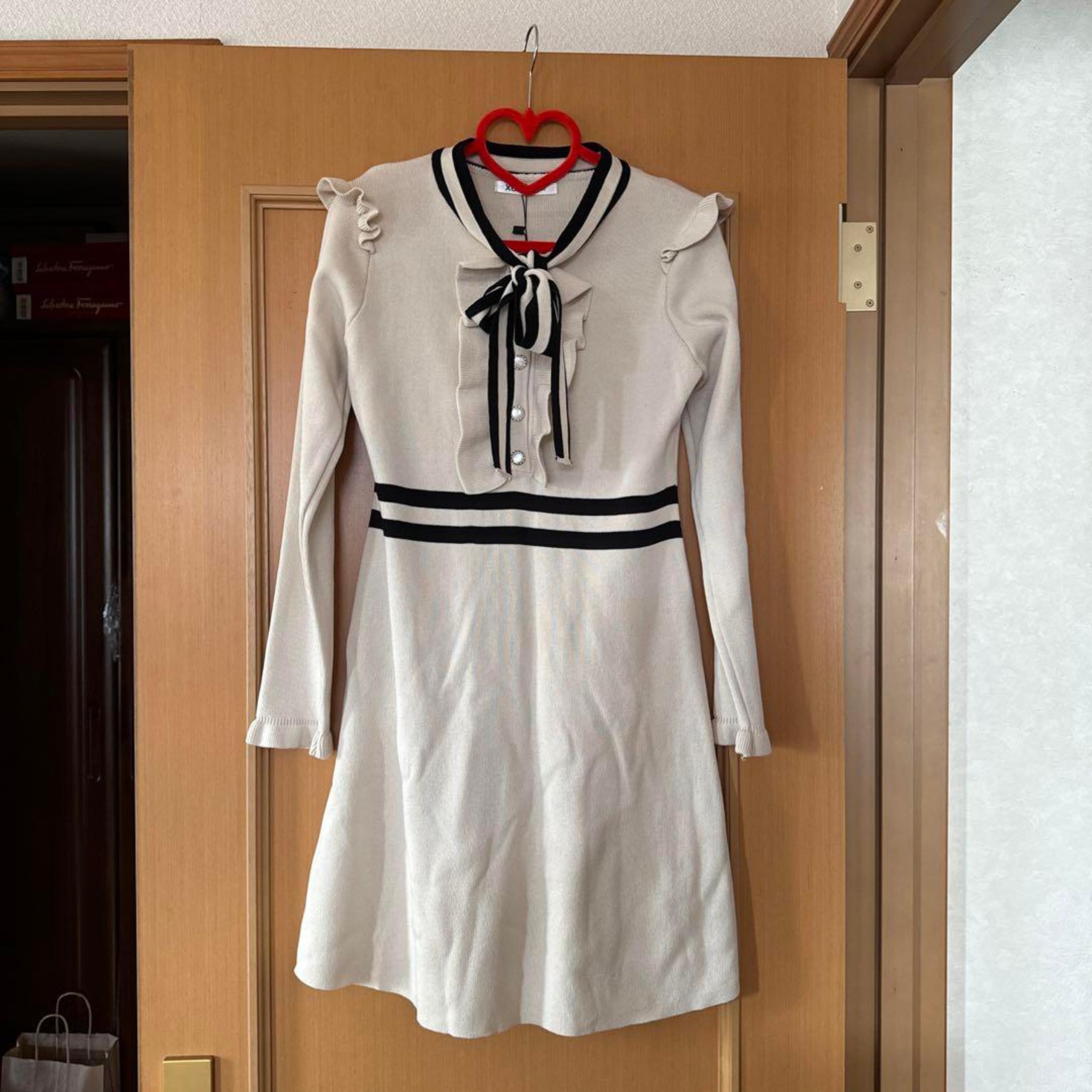 XOXO Knee-Length Long Sleeve Dress in Cream Color