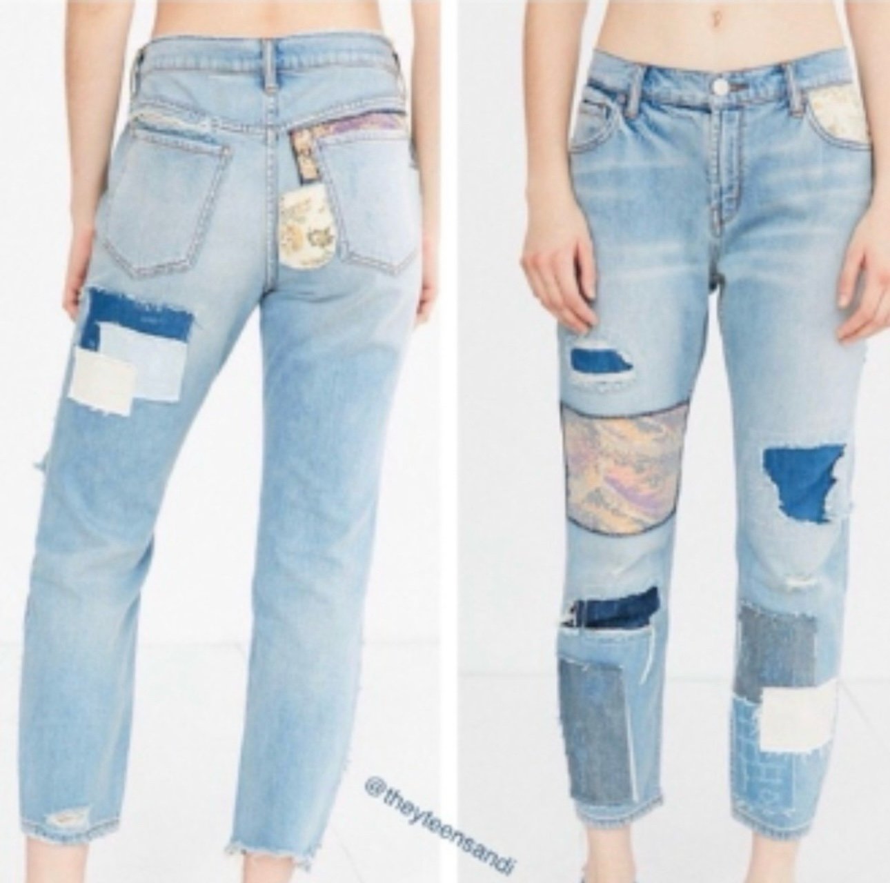 Urban Outfitters (R) BDG Boyfriend Patch Denim Jeans M (32) Slim Low Rise EUC