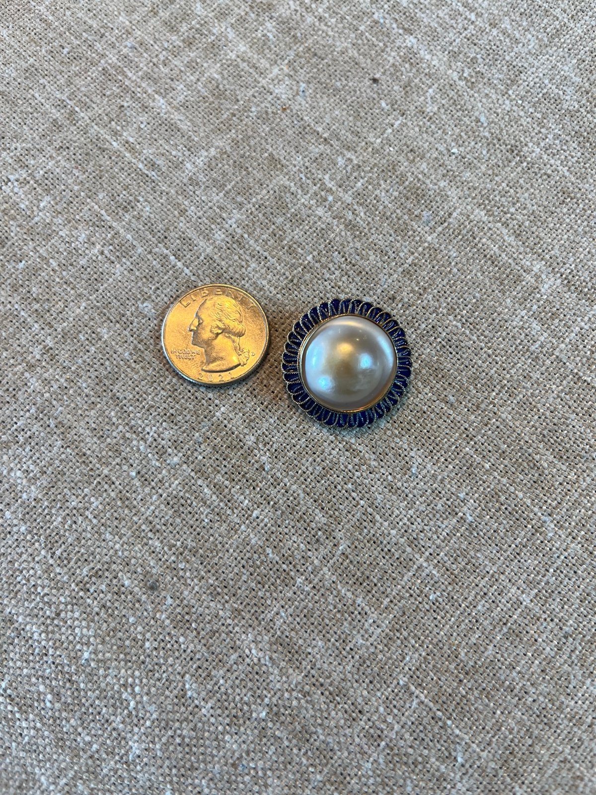 antique gold vermil over sterling silver blue enamel real pearl