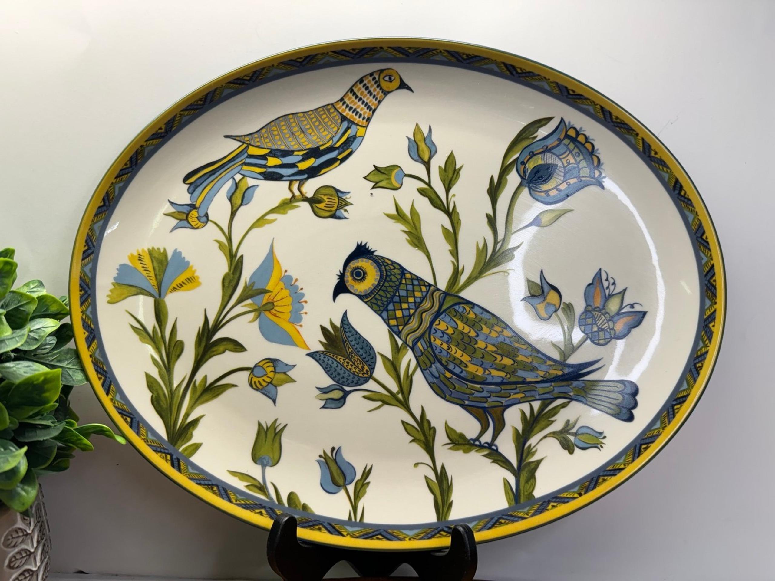 16" Williams Sonoma LANCASTER Oval Serving Platter Folk Bird