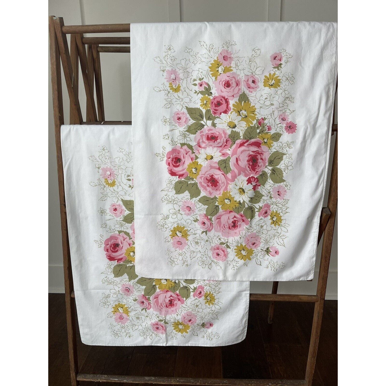 2 Pillowcases Vintage Rose Pink Fieldcrest Love Shack Fancy Cottage Core Like