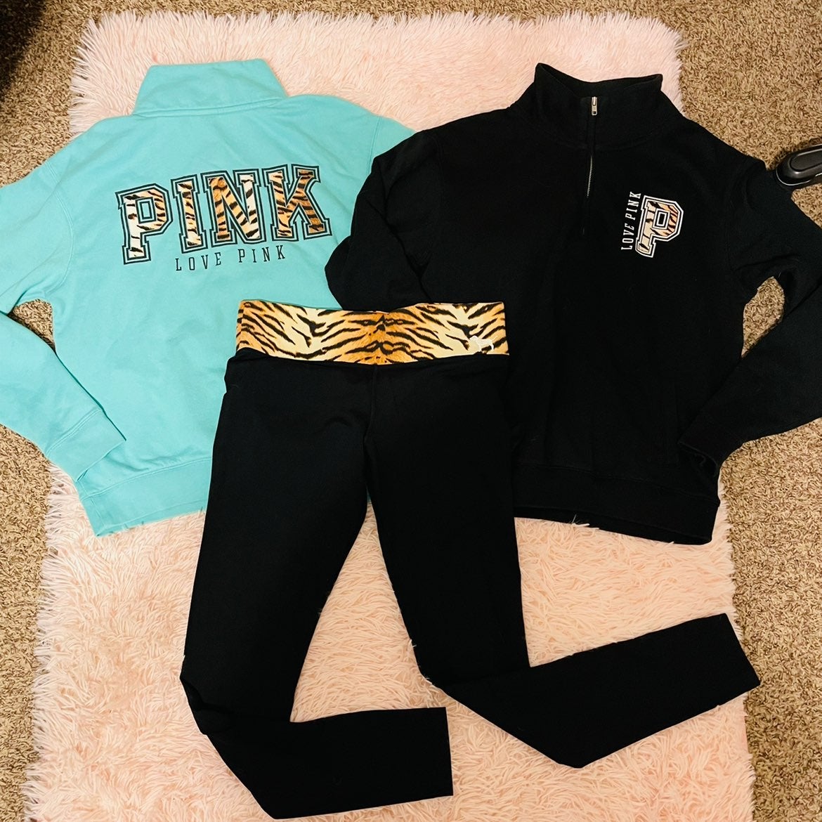 VS PINK Tiger legging pullover x3 bundle rare tiffany blue