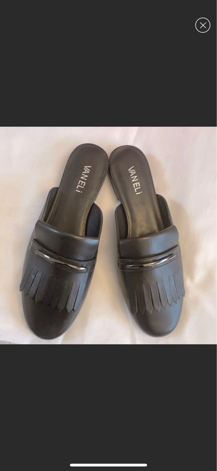 VANELI BLACK LEATHER MULES. NEW