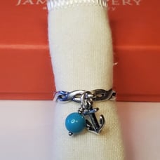 Retired James Avery Dangle Anchor Turquoise Ring, size 7
