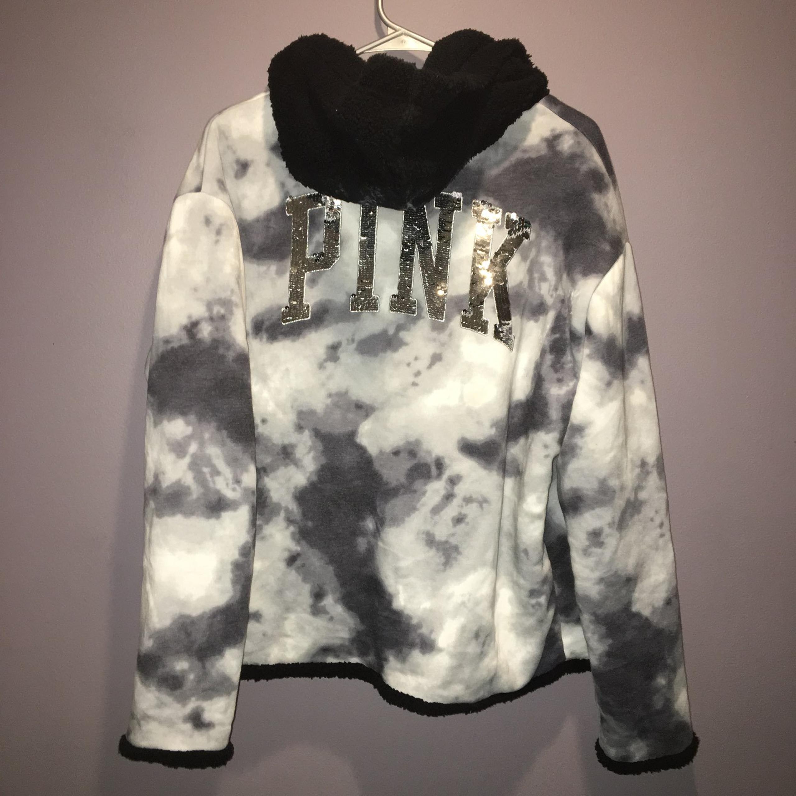 pink bling Sherpa 2 in 1 hoodie tie dye
