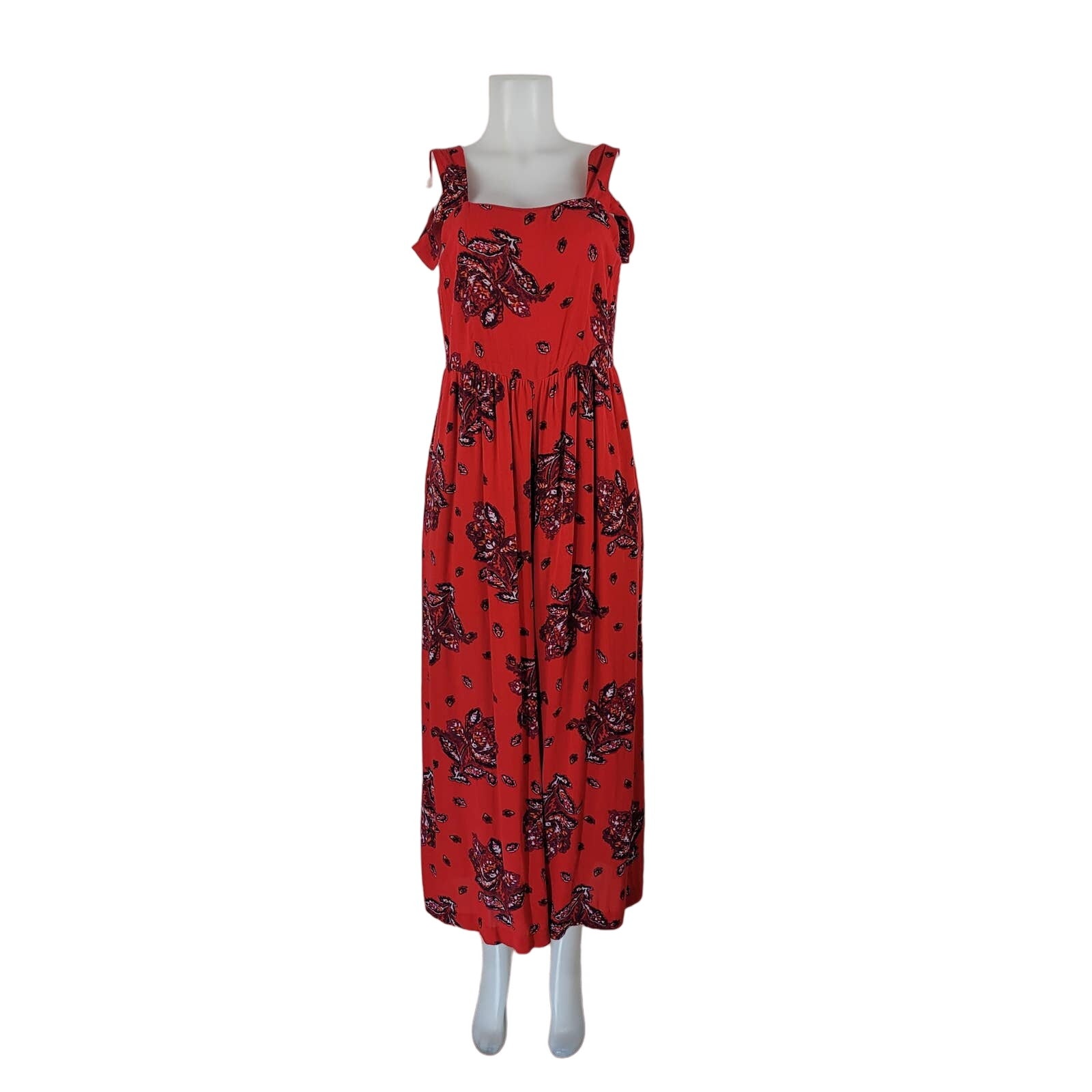 Free People Red Floral Summer Vacation Bohemian Women's Jumpsuit 8