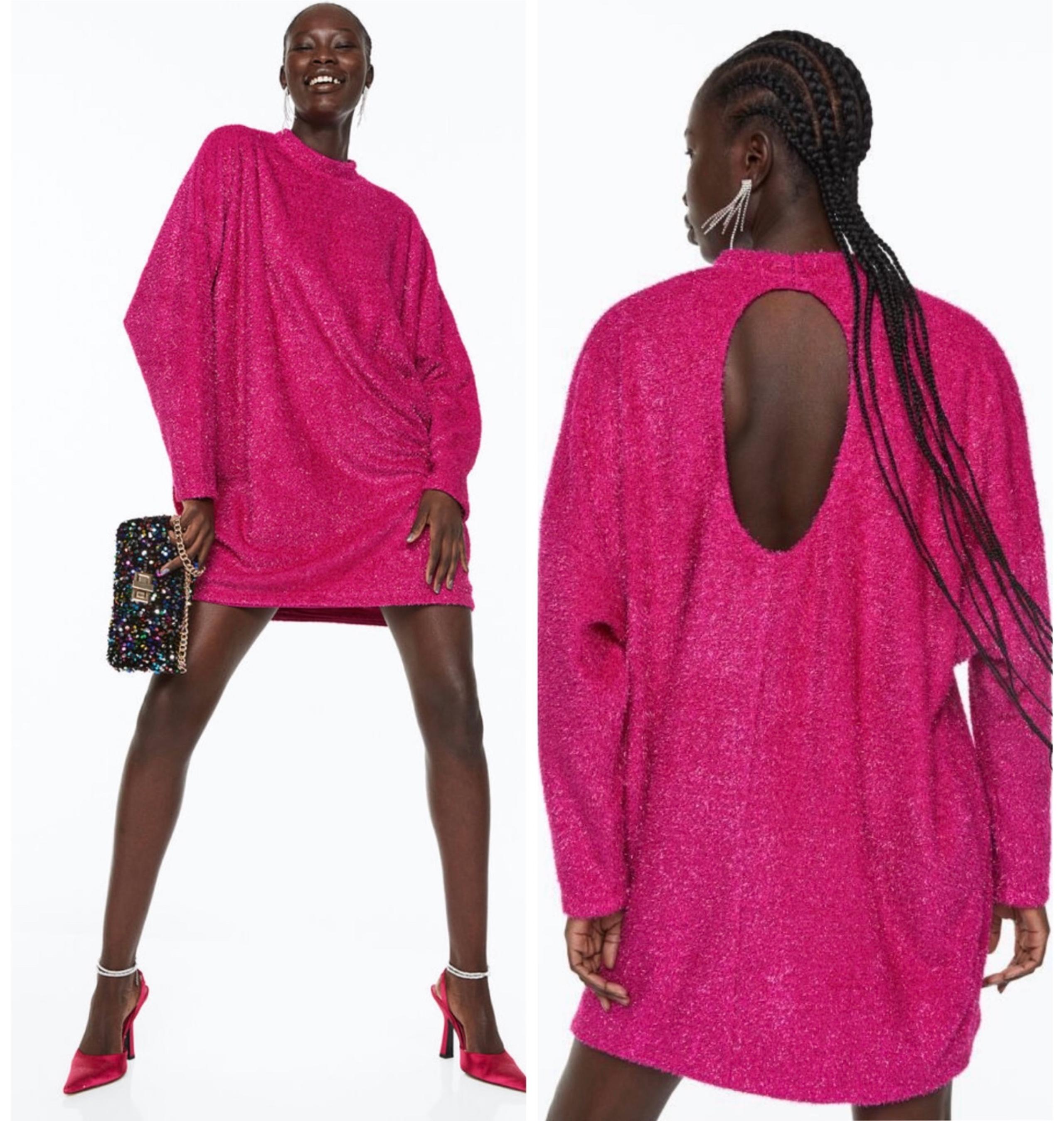 H&M Glittery Mini Dress in HOT PINK Women’s Size Medium