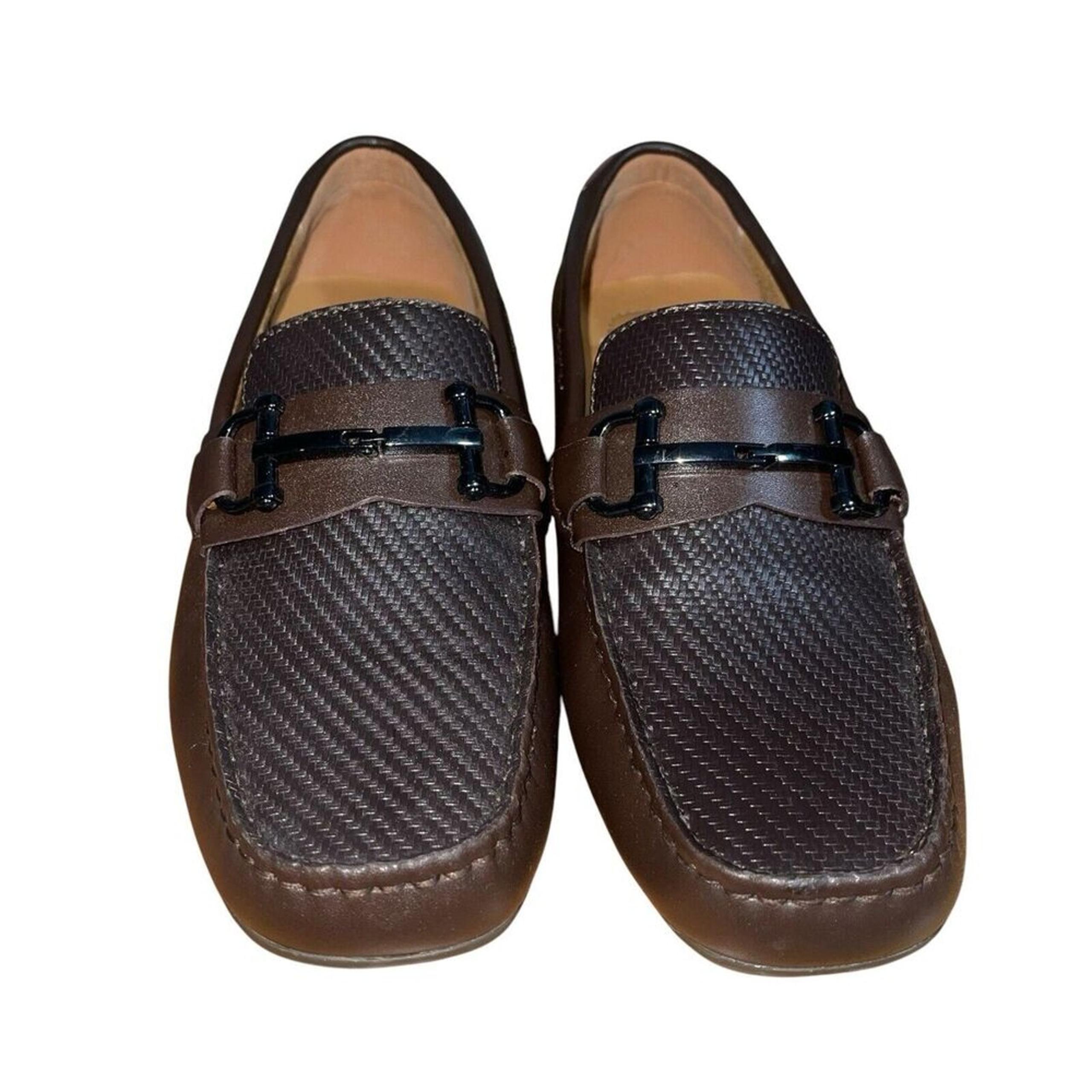 Alfani Men Sz 8.5 Brown Leather Driving Loafers Slip-On Moc Toe Horsebit Classic