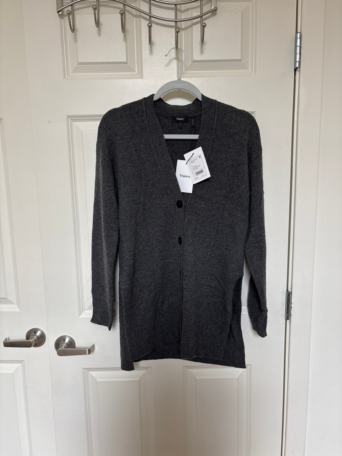 NEW Theory Mid Length Charcoal Soft Cashmere Cardigan